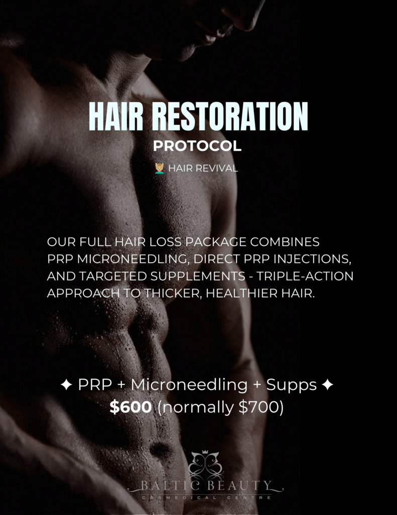 Hair Restoration Protocol - Hair Revival. Our full hair loss package combines PRP microneedling, direct PRP injections, and targeted supplements - triple-action approach to thicker, healthier hair. PRP + Microneedling + Supps - $600 (normally $700)